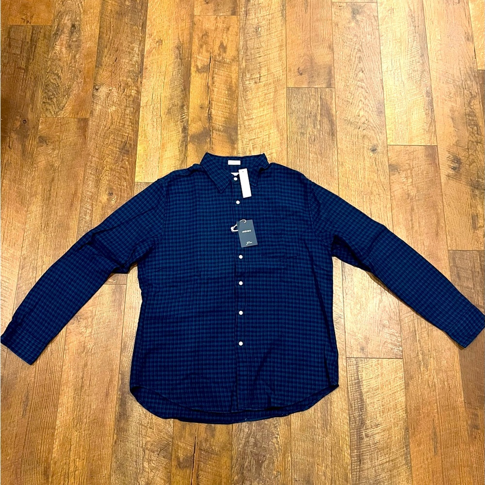 J Crew Men’s Large Blue and Black Patterned Flannel New!